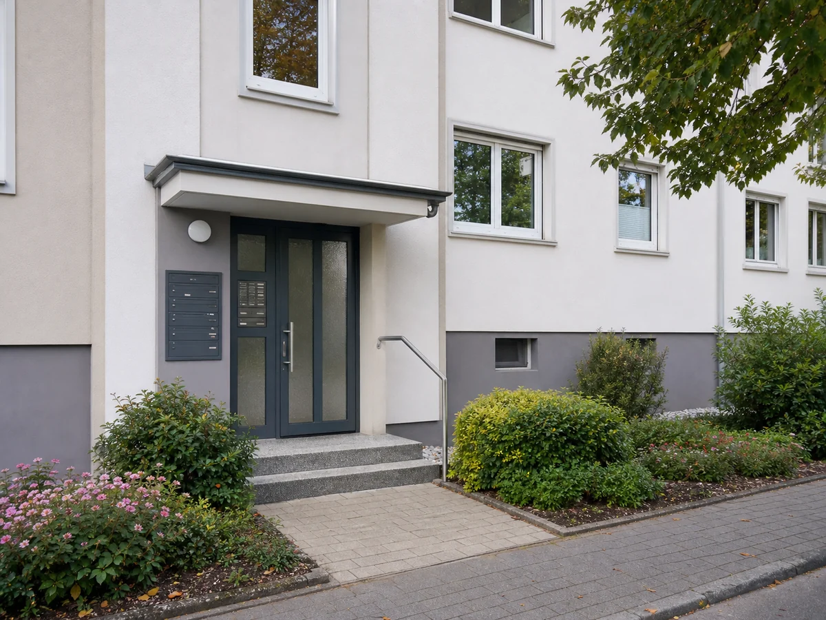Gepflegter Eingang eines kleinen Mehrfamilienhauses